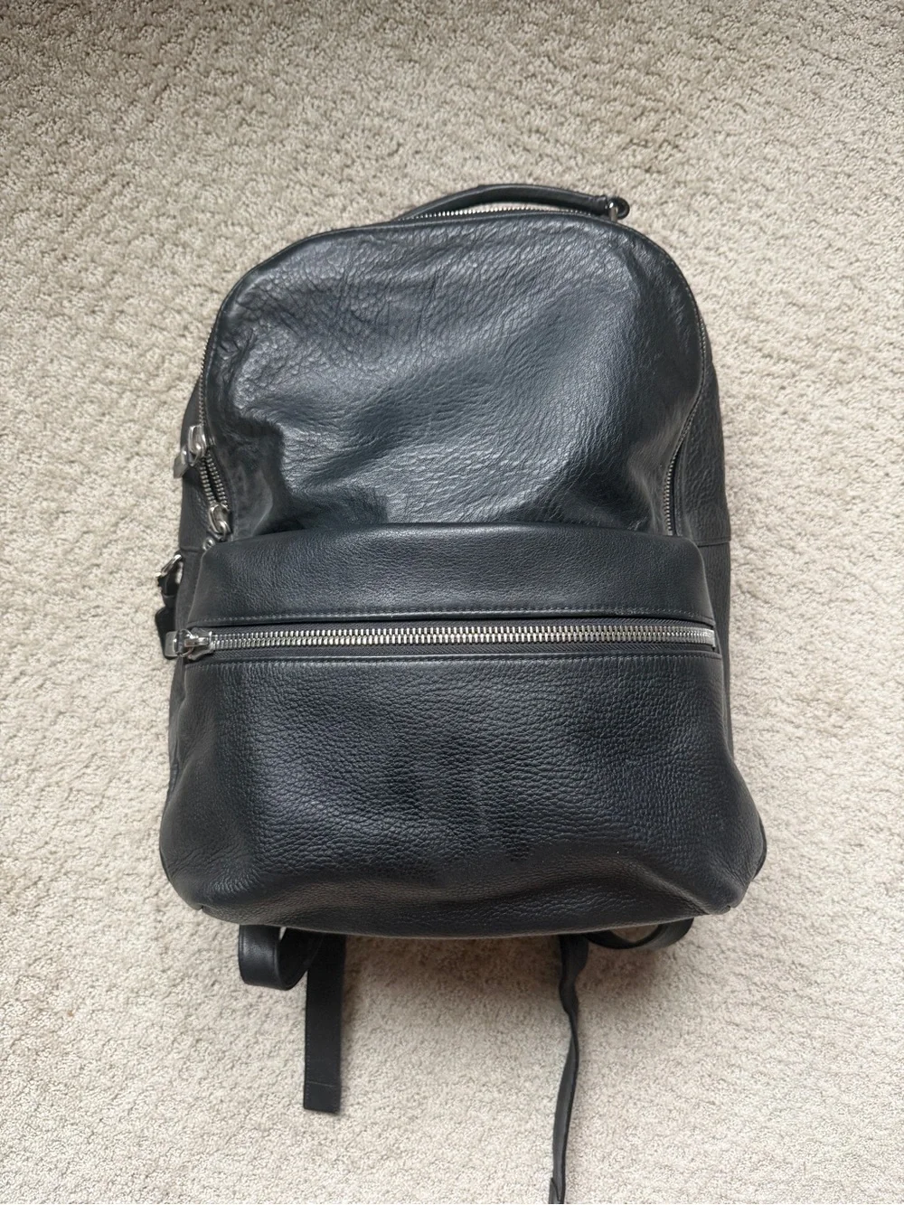 Shinola Black Pebbled Leather Backpack with Silver Hardware